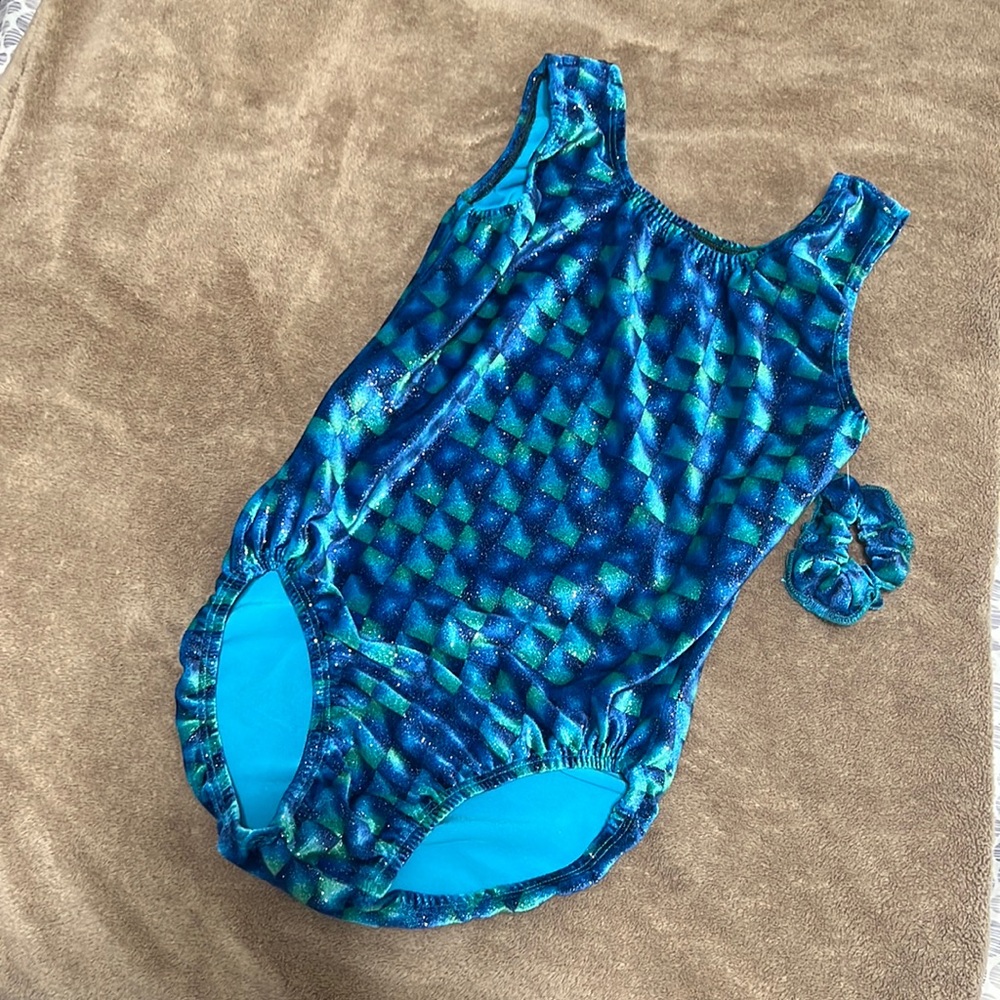 Gymnastics Blue Leotard w/matching hair tie